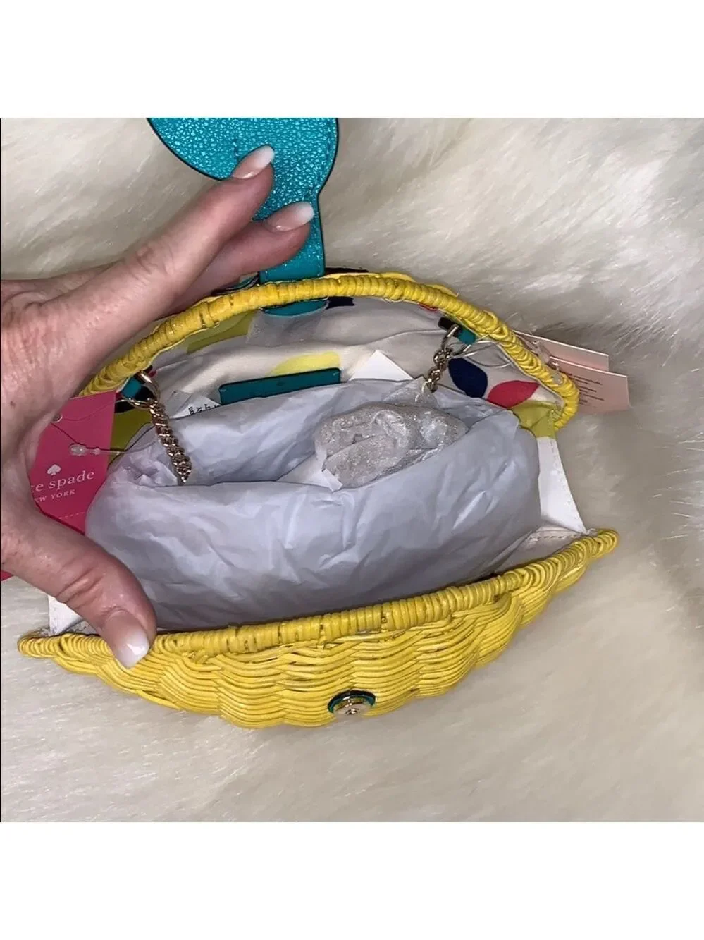 YELLOW AND GREEN KATE SPADE PICNIC PERFECT LEMON WICKER CROSSBODY BAG SUMMER